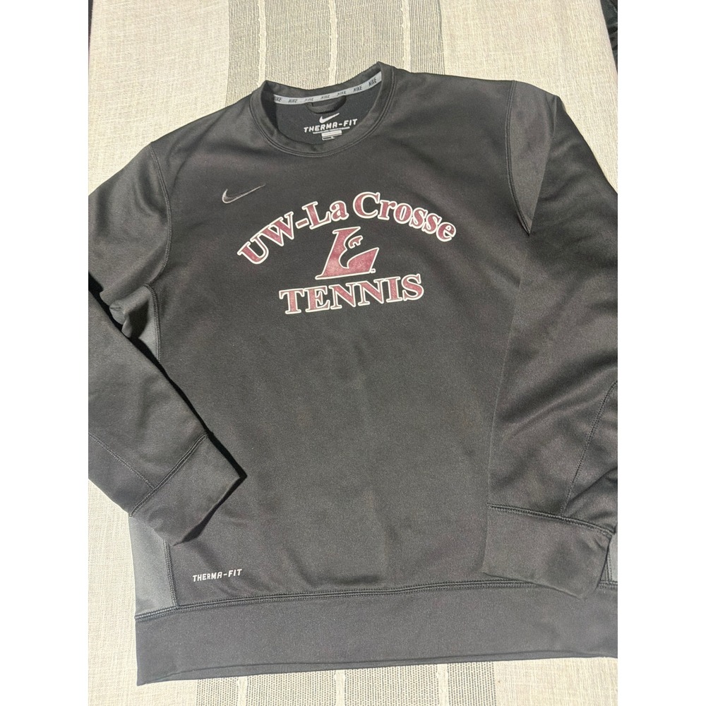 Nike Mens UW-La Crosse Tennis Therma-FIT Crewneck Sweatshirt Black Large